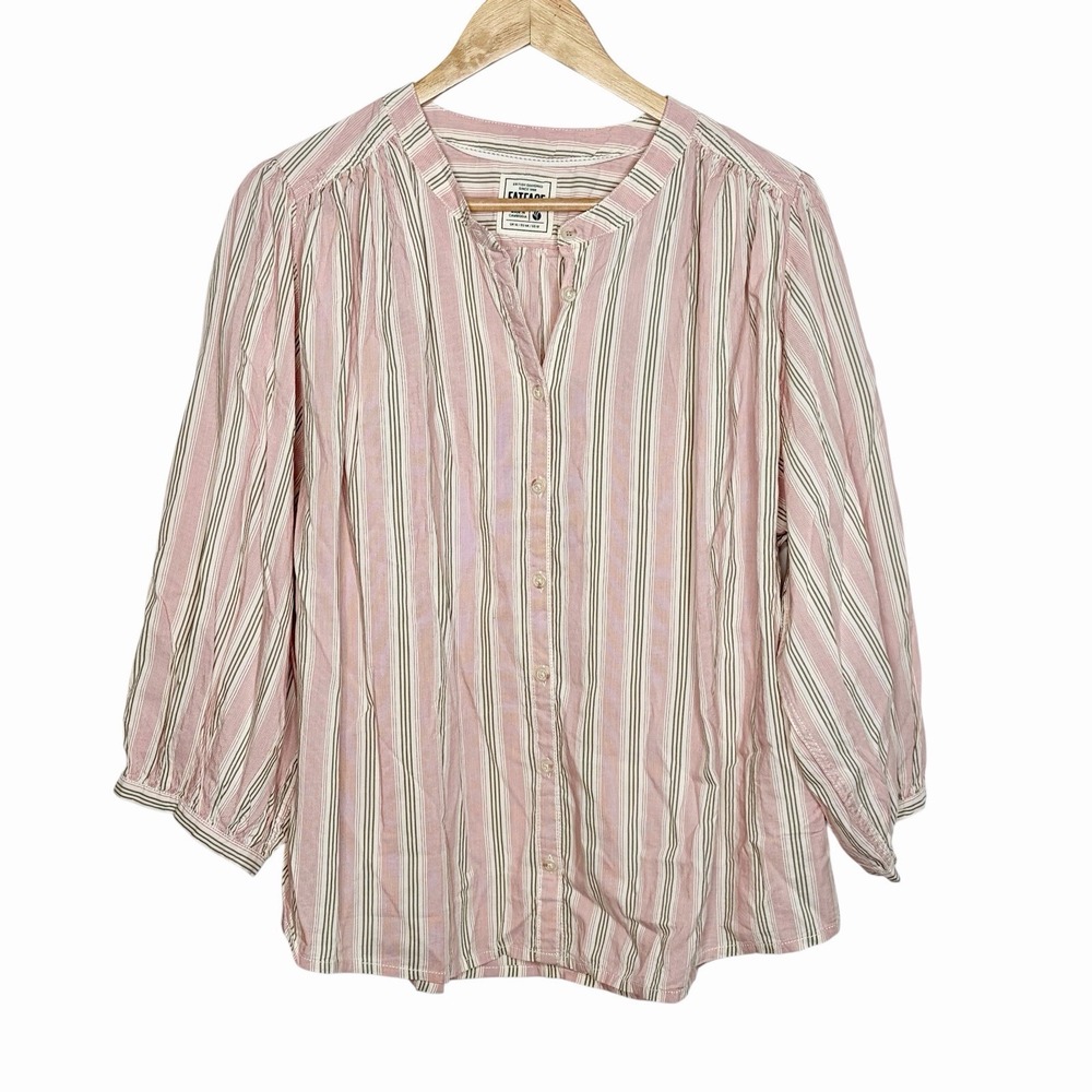 Fat Face Striped Top Pink Womens US 12 Granola Girl Fisherman Indie Button Up